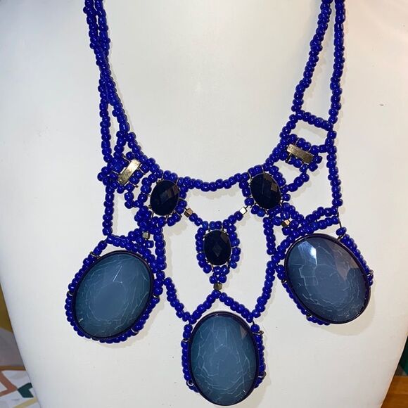 ANTHROPOLOGIE Blue Abundance Bib Statement Necklace - Picture 1 of 5
